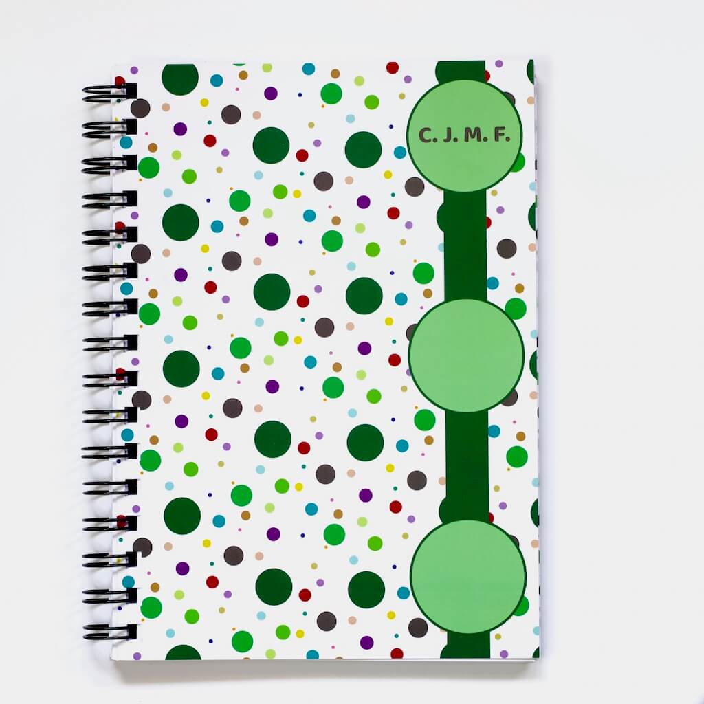 'Dotty Zen' premium personalised notebook in SIX colour ways