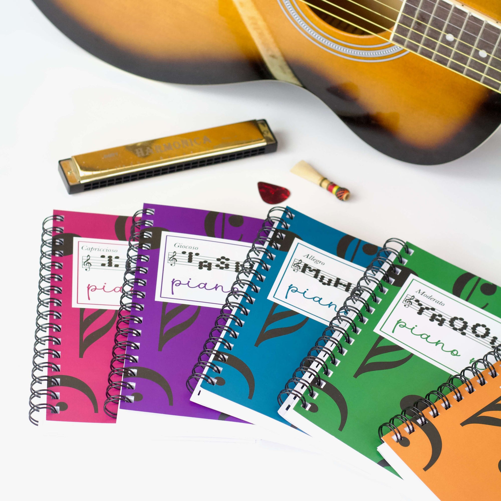 Our carefully-designed music notebooks combine the joy of music with the discipline of regular practice. They are the cornerstone of the Haluna Happy Names 'Musically' range, supporting the love and learning of music, with bags, tags, mugs and tees. Yay!