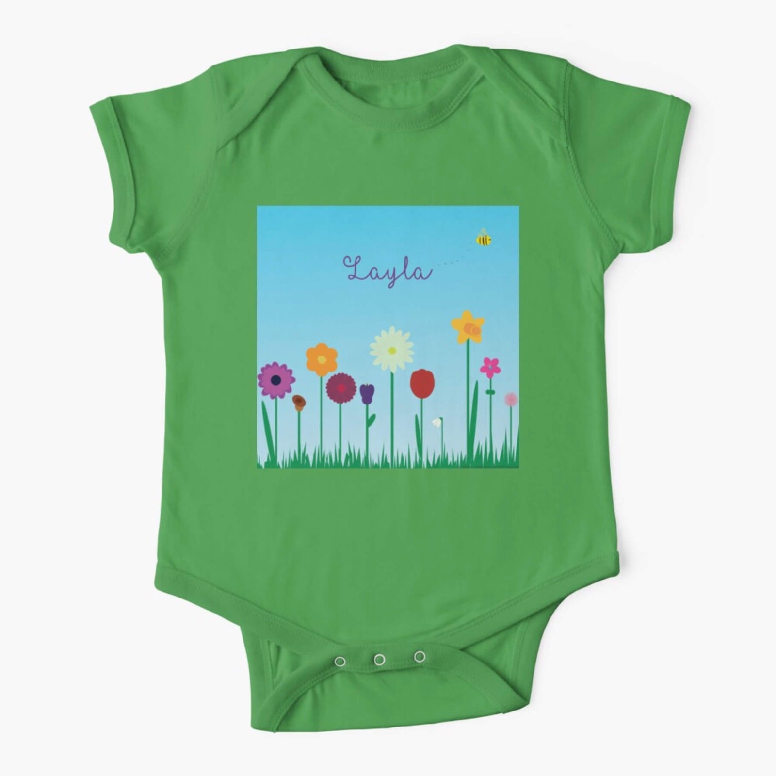 'Flower Patch' personalised short sleeve onesie 0-2Y