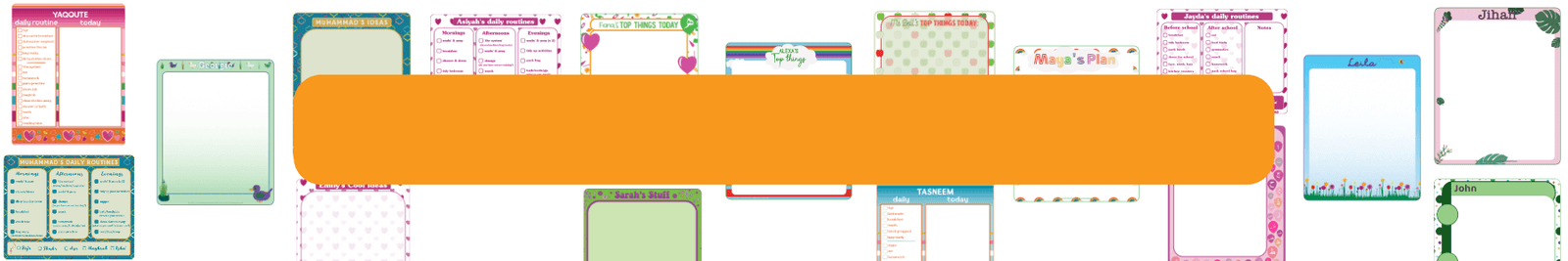 Haluna Happy Names personalised whiteboards and routine trackers are colourful and complement other products in our range of always practical and easy care personalised goods
