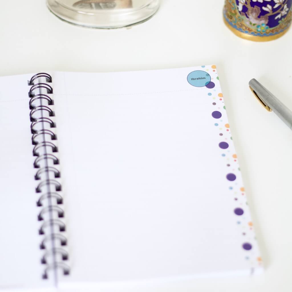 &#39;Dotty Zen&#39; premium personalised notebook in SIX colour ways