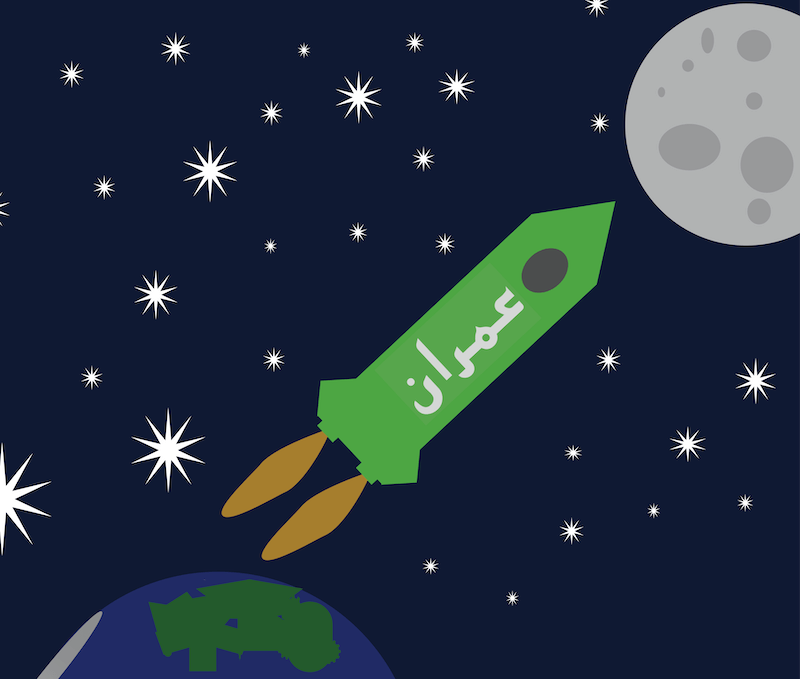 To the Moon and Back is an exclusive personalised Haluna Happy Names design showcasing a bright green rocket emblazoned in English or Arabic name as it shoots through the stars to the moon, leaving Earth below. Fun for all space lovers.