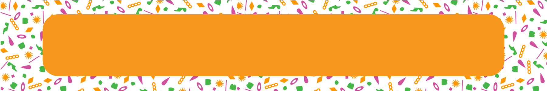 Haluna Happy Names signature happy orange provides a background for the page title in white. The orange rounded rectangle lays on a background of random pink green and orange shapes on a white background.