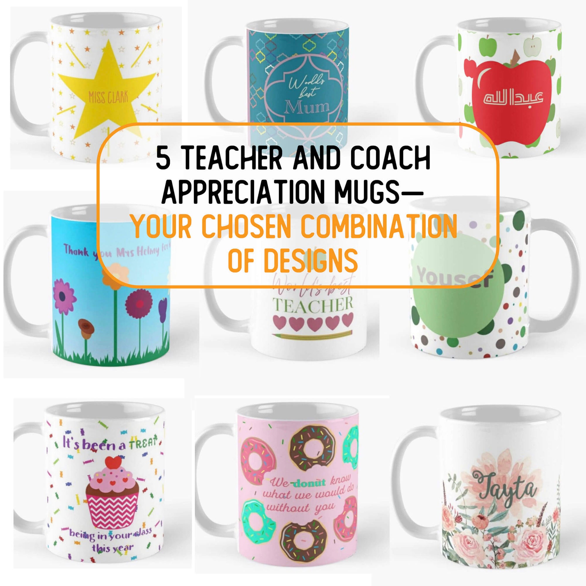 5 Mug Bundle of Personalised Teacher Appreciation Mugs