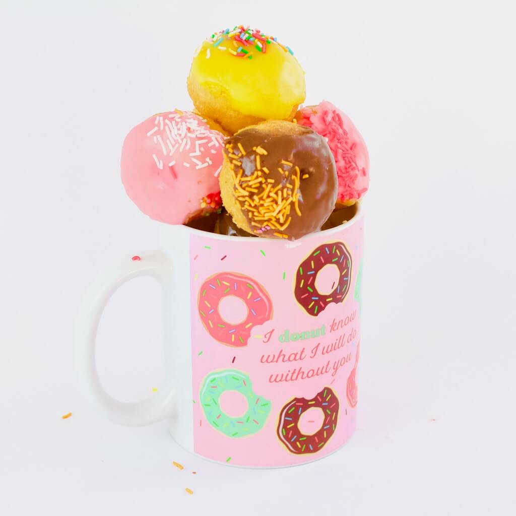 'Donut Know' personalised mug — cute thank you or leaving gift
