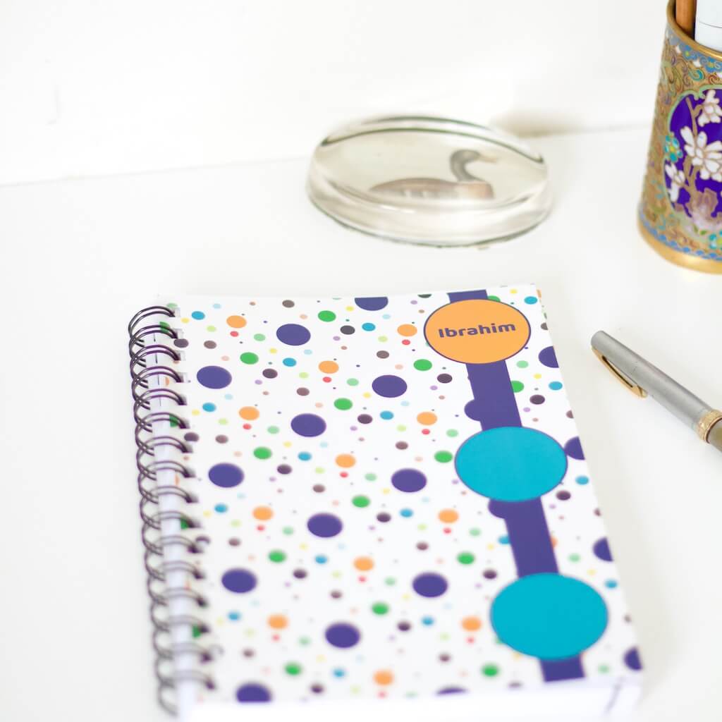 &#39;Dotty Zen&#39; premium personalised notebook in SIX colour ways