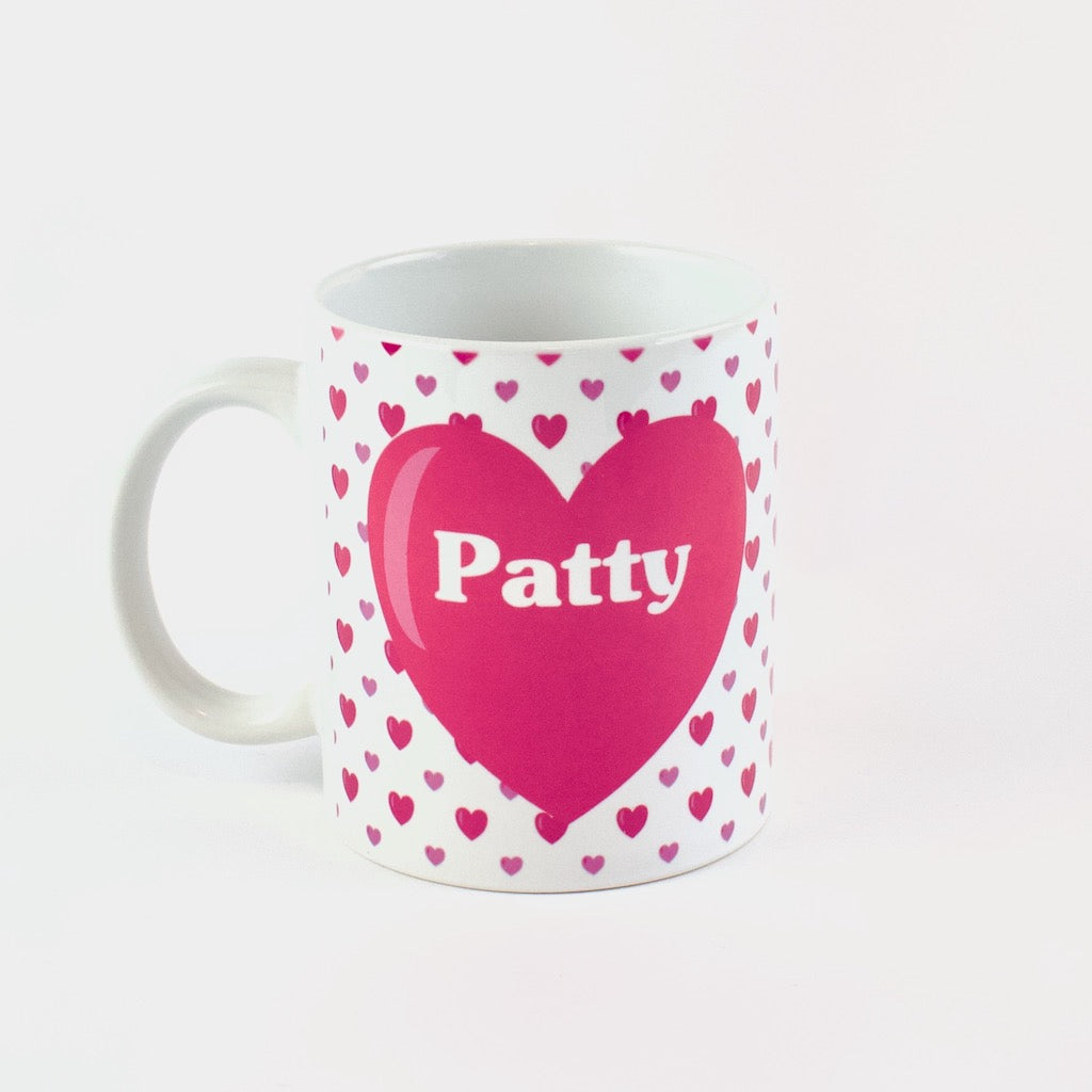 &#39;Heartiful&#39;  personalised mug with 80s retro design