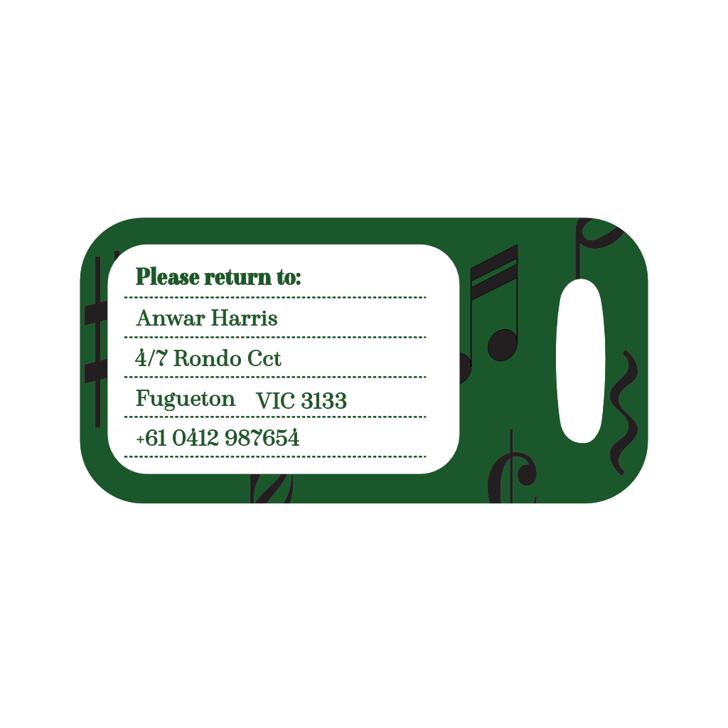 &#39;Musically&#39; rectangular ID tag for bags, instruments and more