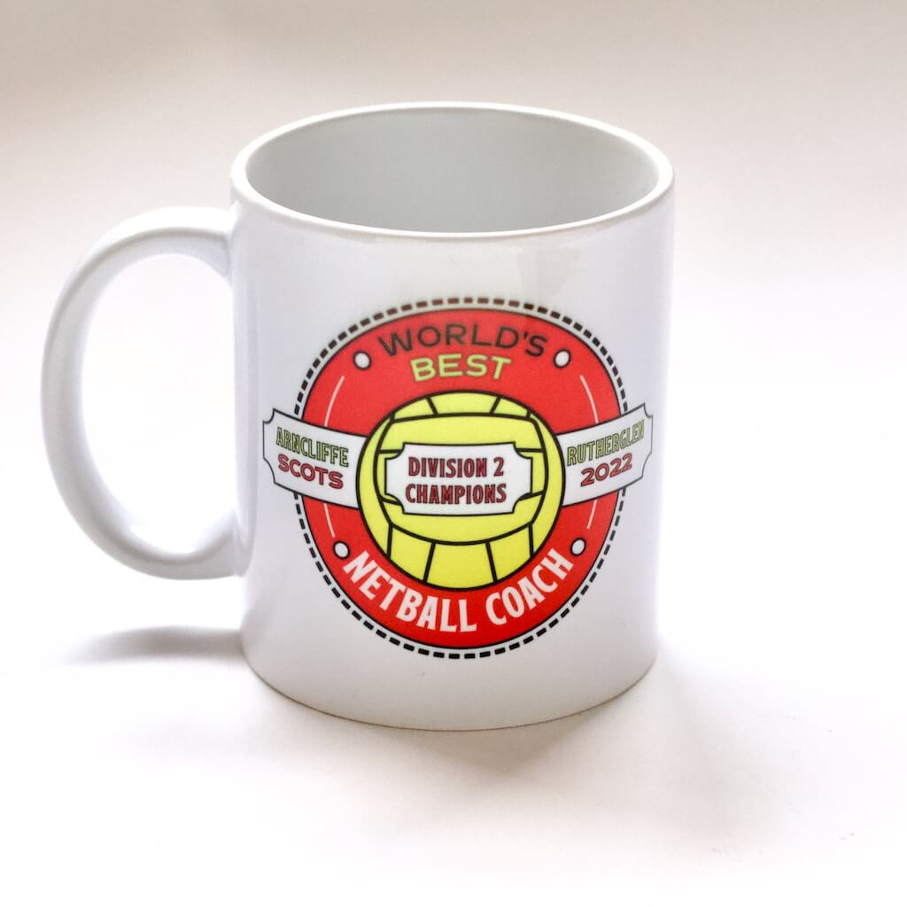 &#39;World&#39;s Best Coach&#39; personalised thank you mug: fully customisable/any ball sport/team colours