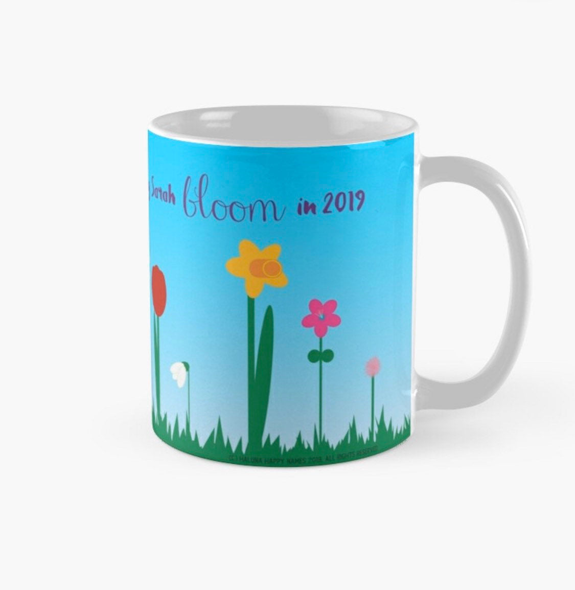 &#39;Bloom&#39; personalised teacher thank you mug with quote and flowers