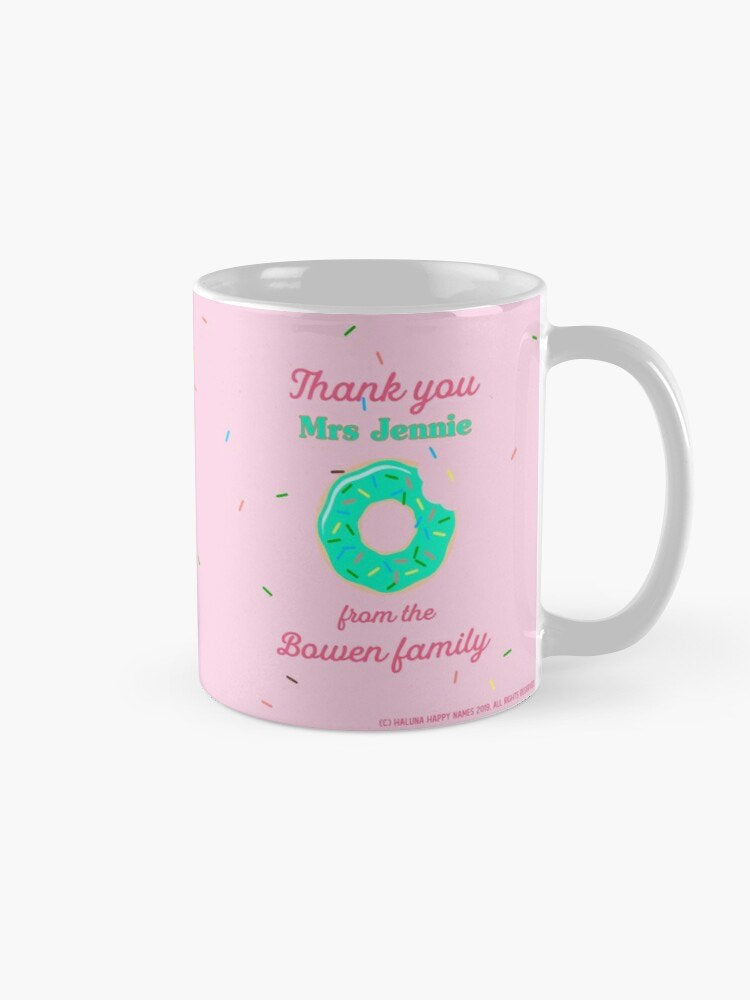 &#39;Donut Know&#39; personalised mug — cute thank you or leaving gift