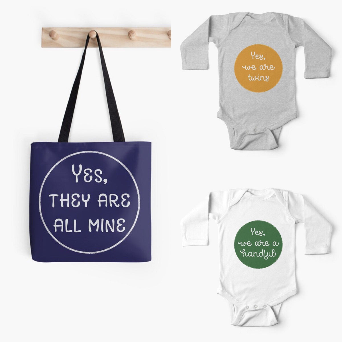 &#39;All Mine&#39; twin onesies + tote bag baby gift set