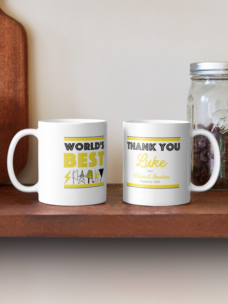 &#39;World&#39;s best sparky&#39; personalised mug for electricians